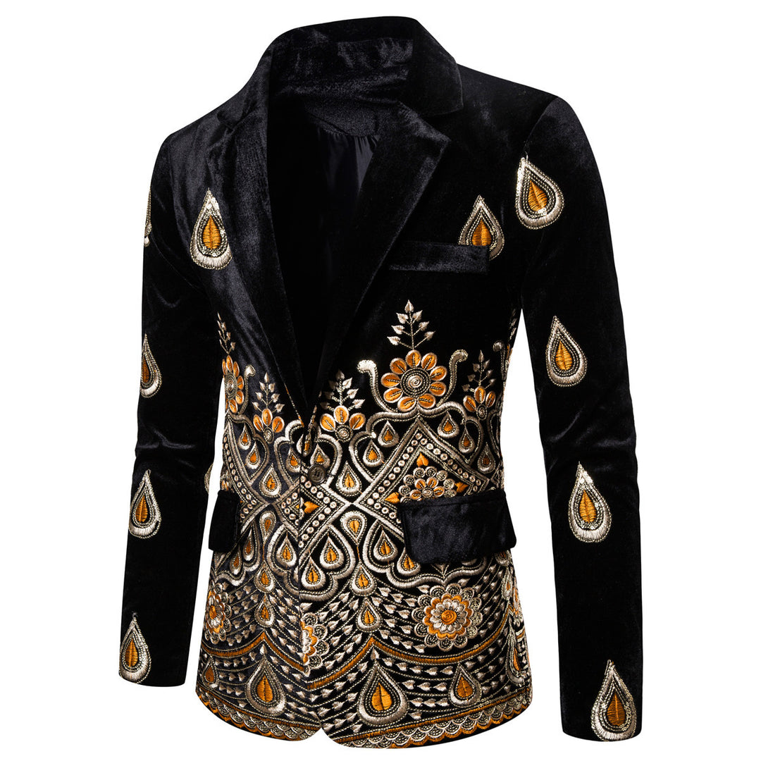 Herren Prunkvolles besticktes Samt‑Sakko mit Ornament- und Paisleystickerei Drune