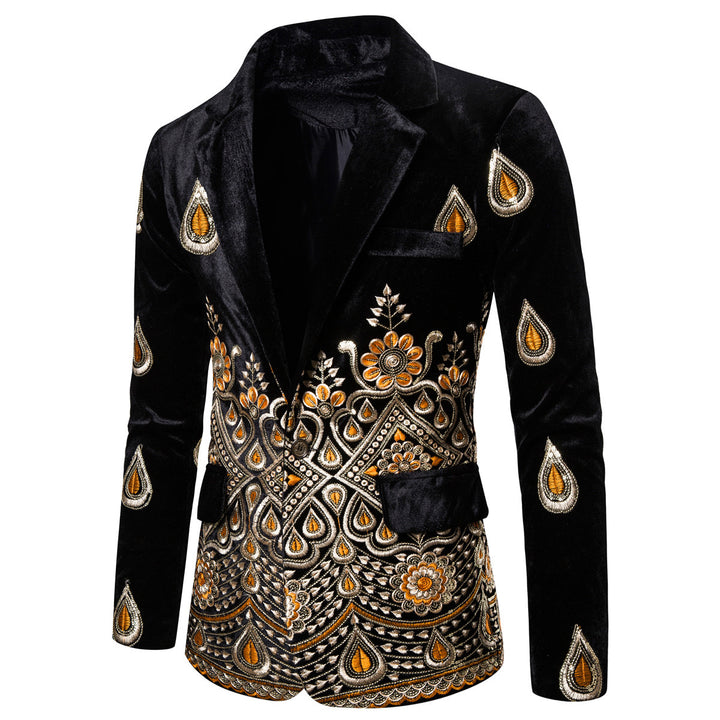 Herren Prunkvolles besticktes Samt‑Sakko mit Ornament- und Paisleystickerei Drune