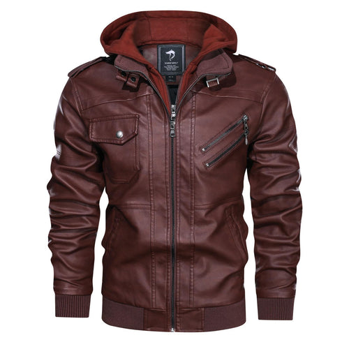 Herren Lederimitat-Bomberjacke mit Kapuzeneinsatz im Sweat-Look & Utility-Details Drune