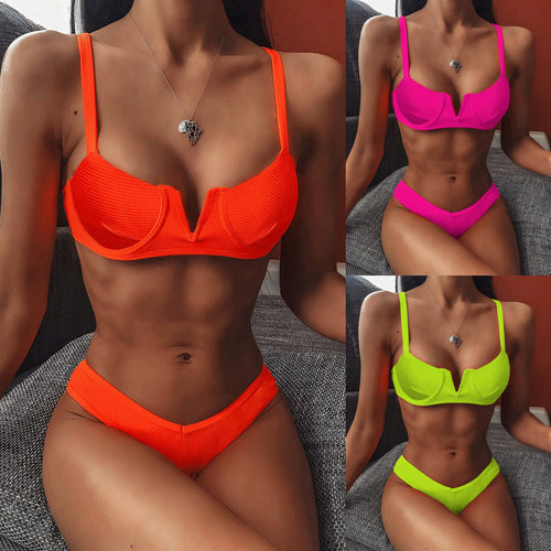 Damen Bikini mit elegantem Rippdesign und verstellbaren Trägern Drune