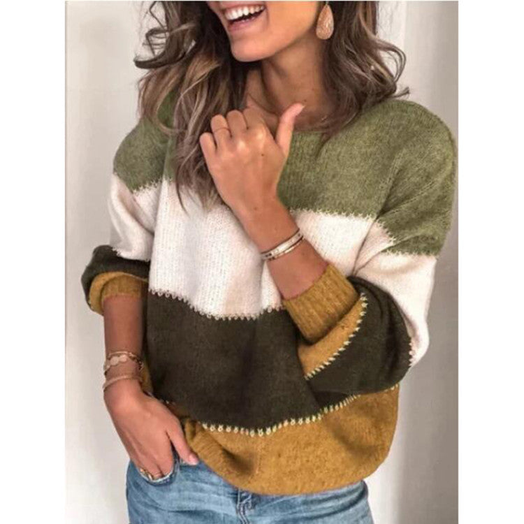 Damen lässiger Strickpullover mit modischem Streifenmuster Drune