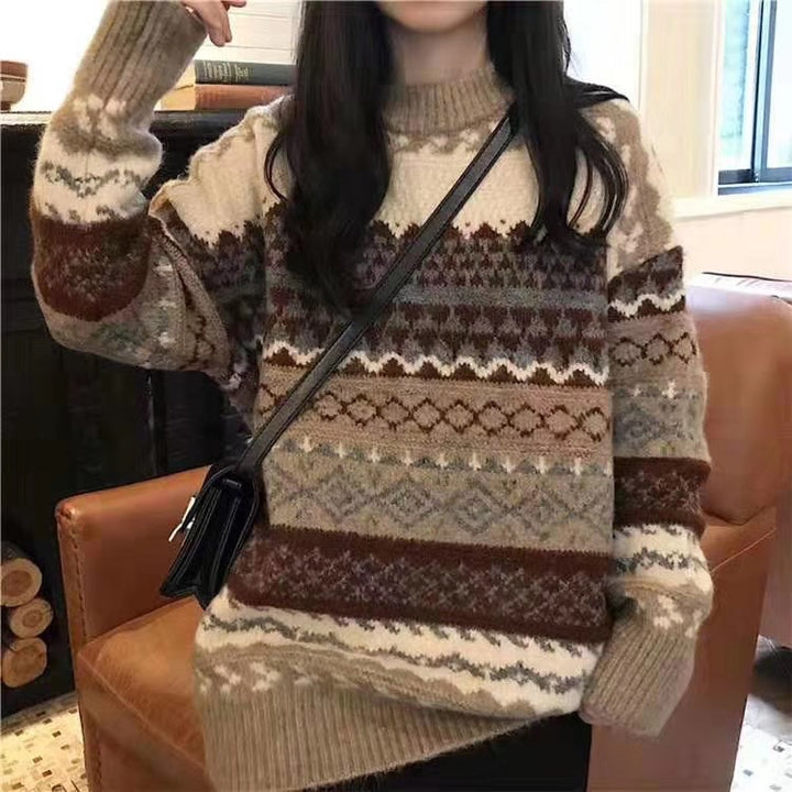 Damen Komfortabler Strickpullover im Retro-Musterdesign Drune