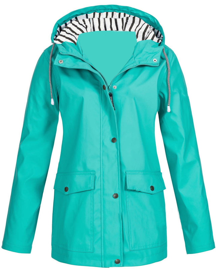 Damen nan wasserdichter Parka mit Kapuze, Kordelzug und aufgesetzten Taschen Drune