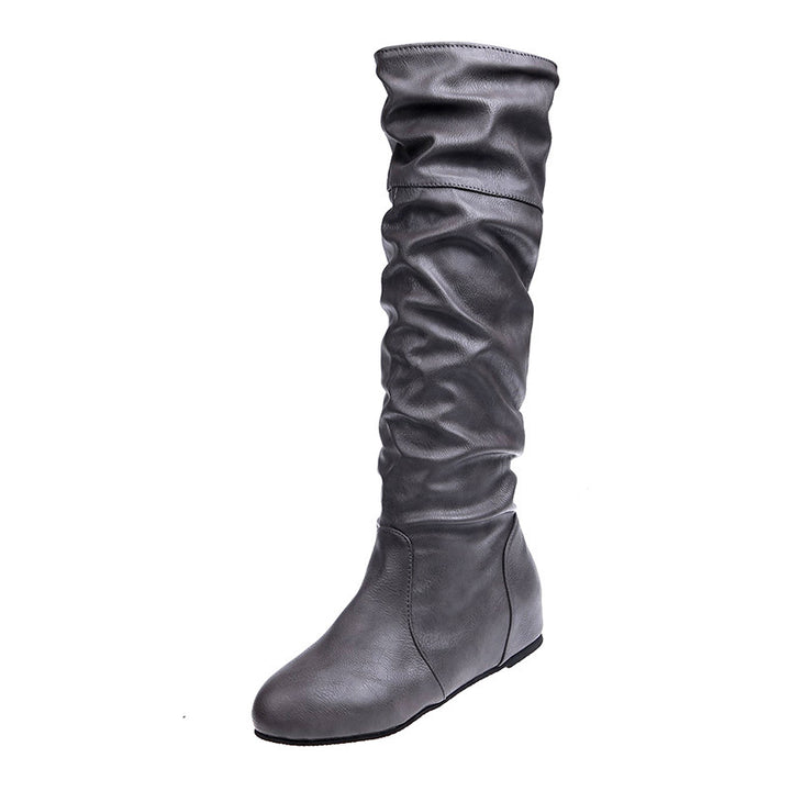 Damen Overknee-Stiefel aus weichem Kunstleder mit slouchigem Schaft und flachem Keilabsatz Drune