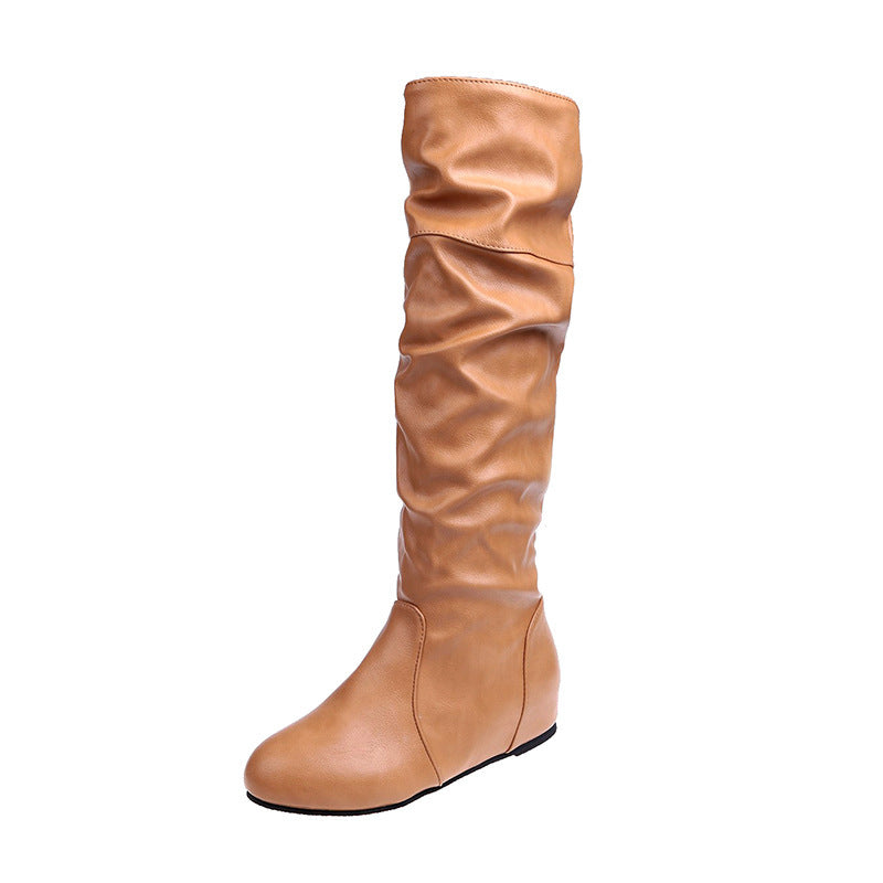 Damen Overknee-Stiefel aus weichem Kunstleder mit slouchigem Schaft und flachem Keilabsatz Drune