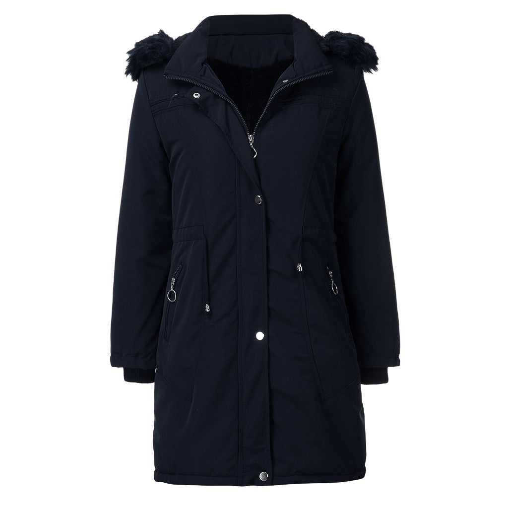 Damen warme Parka-Jacke mit abnehmbarer Kapuze und kuscheligem Kunstfell Drune