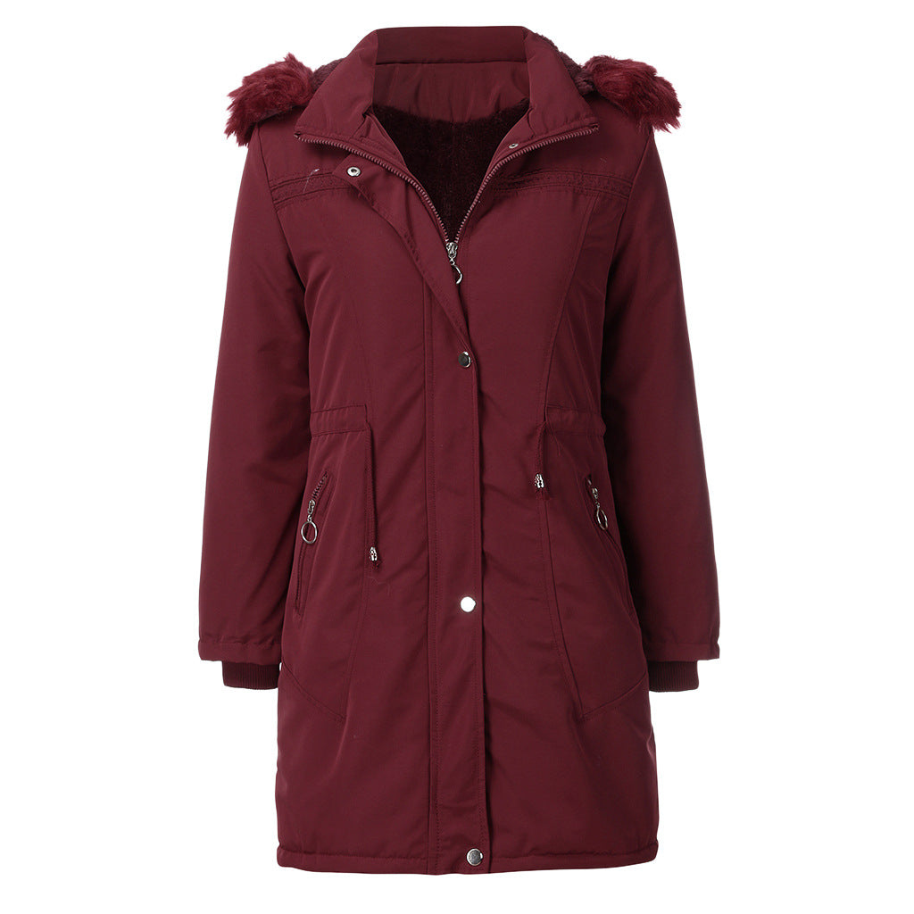 Damen warme Parka-Jacke mit abnehmbarer Kapuze und kuscheligem Kunstfell Drune