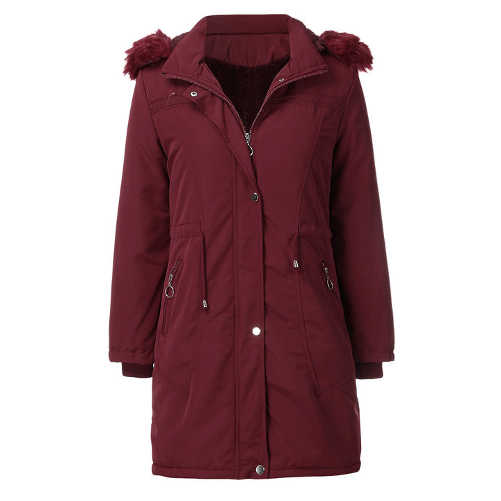Damen warme Parka-Jacke mit abnehmbarer Kapuze und kuscheligem Kunstfell Drune