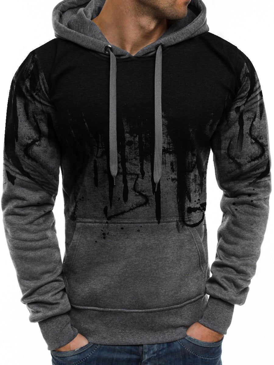 Herren Kapuzenpullover mit verlaufendem Drip-Print, Kängurutasche und kontrastierender Kapuzenfütterung Drune