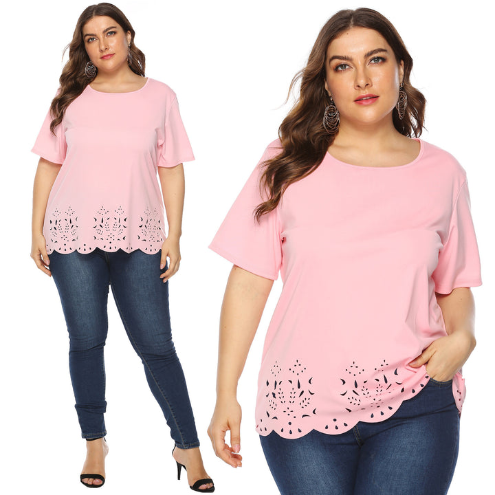 Damen modisches T-Shirt mit filigranem Lochmuster Drune
