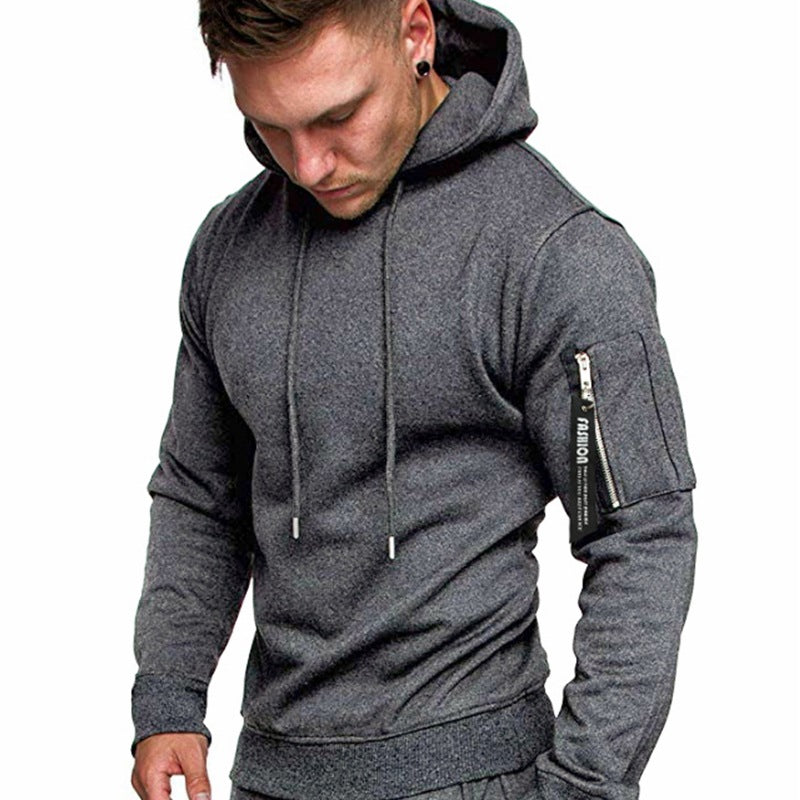 Herren Slim-Fit Kapuzenpullover mit Ärmeltasche und Reißverschluss-Detail Drune