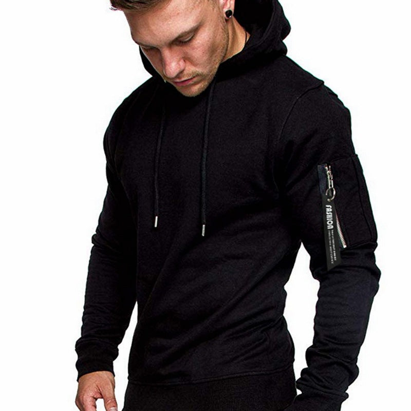 Herren Slim-Fit Kapuzenpullover mit Ärmeltasche und Reißverschluss-Detail Drune