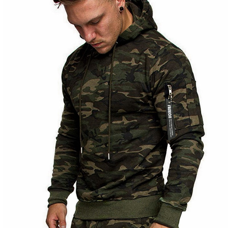 Herren Slim-Fit Kapuzenpullover mit Ärmeltasche und Reißverschluss-Detail Drune