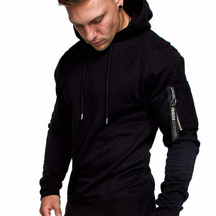 Herren Slim-Fit Kapuzenpullover mit Ärmeltasche und Reißverschluss-Detail Drune