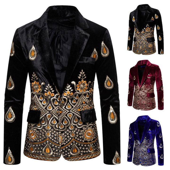 Herren Prunkvolles besticktes Samt‑Sakko mit Ornament- und Paisleystickerei Drune