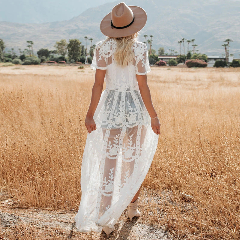 Damen Transparente, bestickte Strandrobe mit fließendem Schnitt Drune