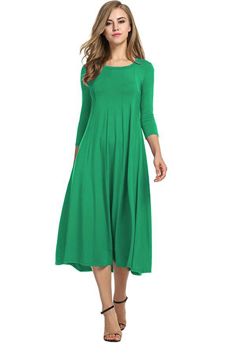 Drune | Quadrat-Ausschnitt 3/4-Lange Uni-Farbe Midi-Kleid