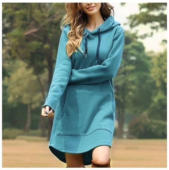 Damen nan Kapuzenkleid aus Sweatstoff, oversized Schnitt mit Kängurutasche Drune