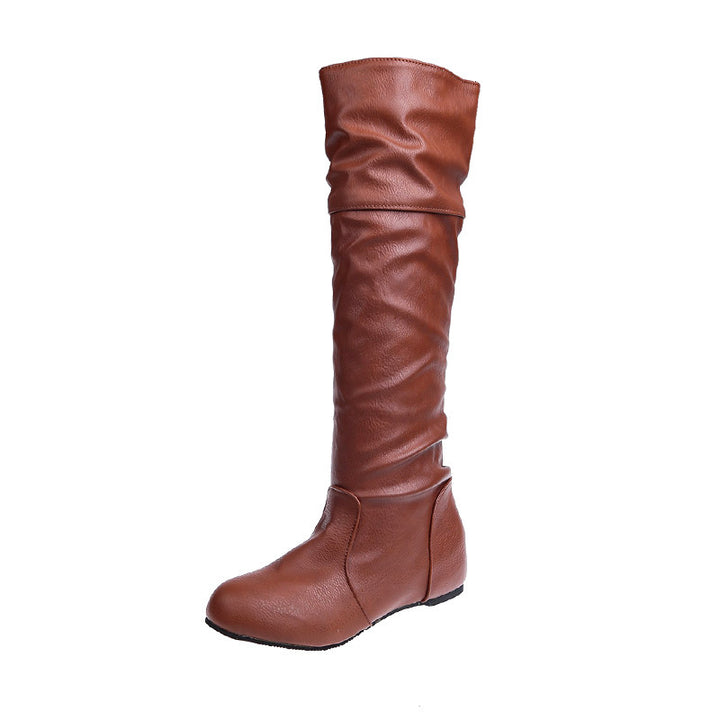 Damen Overknee-Stiefel aus weichem Kunstleder mit slouchigem Schaft und flachem Keilabsatz Drune