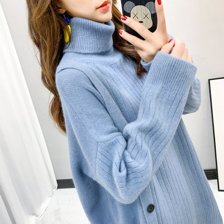 Damen Kuscheliger Stehkragenpullover mit Knopfdetail Drune