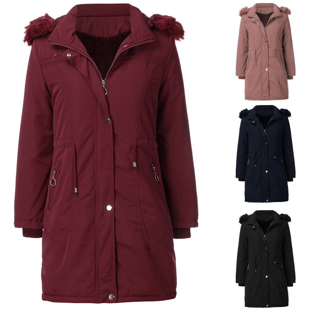 Damen warme Parka-Jacke mit abnehmbarer Kapuze und kuscheligem Kunstfell Drune