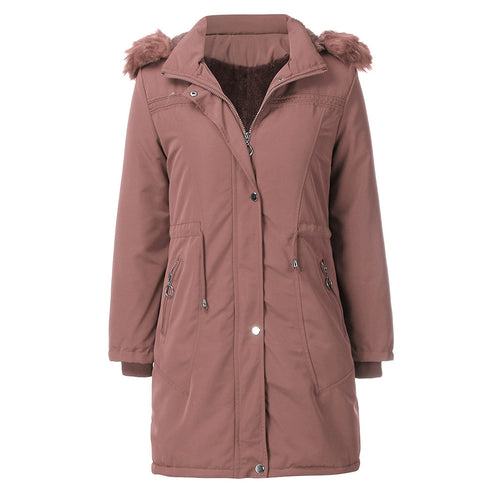 Damen warme Parka-Jacke mit abnehmbarer Kapuze und kuscheligem Kunstfell Drune