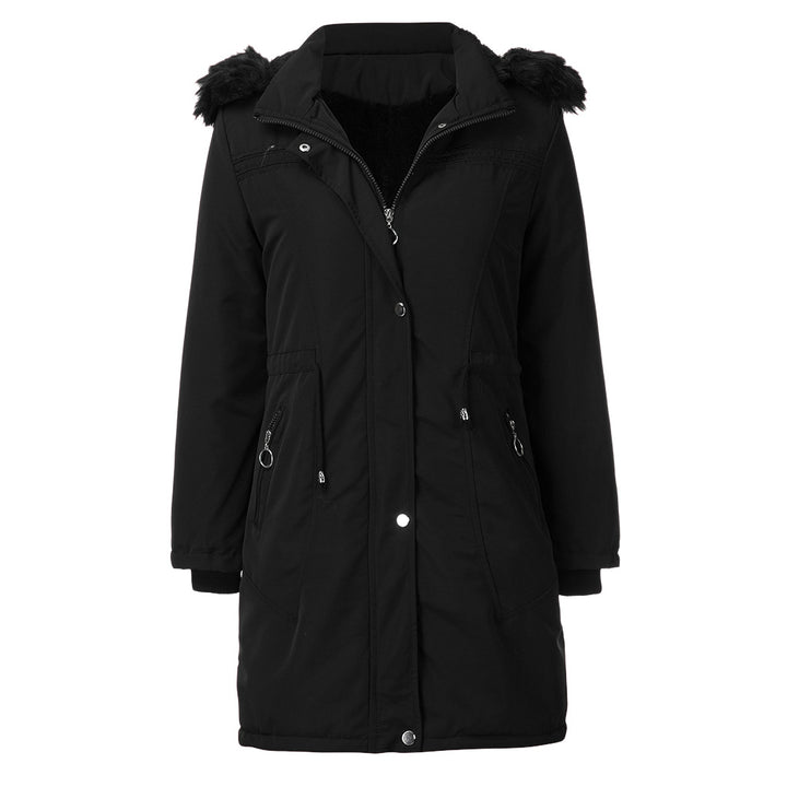 Damen warme Parka-Jacke mit abnehmbarer Kapuze und kuscheligem Kunstfell Drune