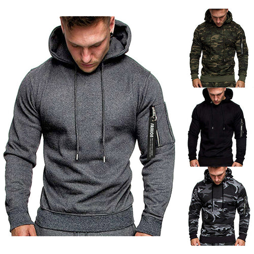 Herren Slim-Fit Kapuzenpullover mit Ärmeltasche und Reißverschluss-Detail Drune