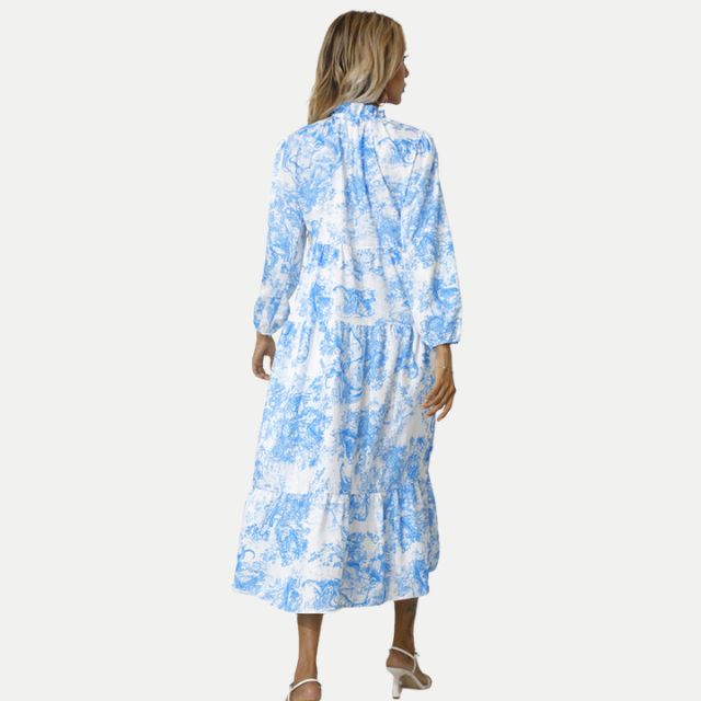 Drune | Toile-Druck Midi-Kleid mit hohem Kragen