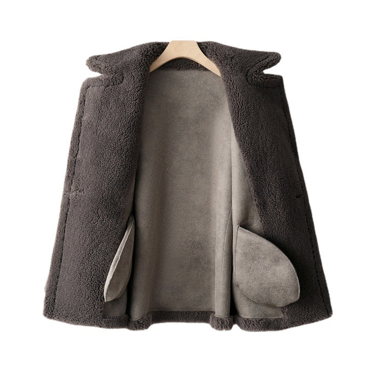 Damen-Mantel aus Lammfellimitat, mittellang, Teddy-Optik