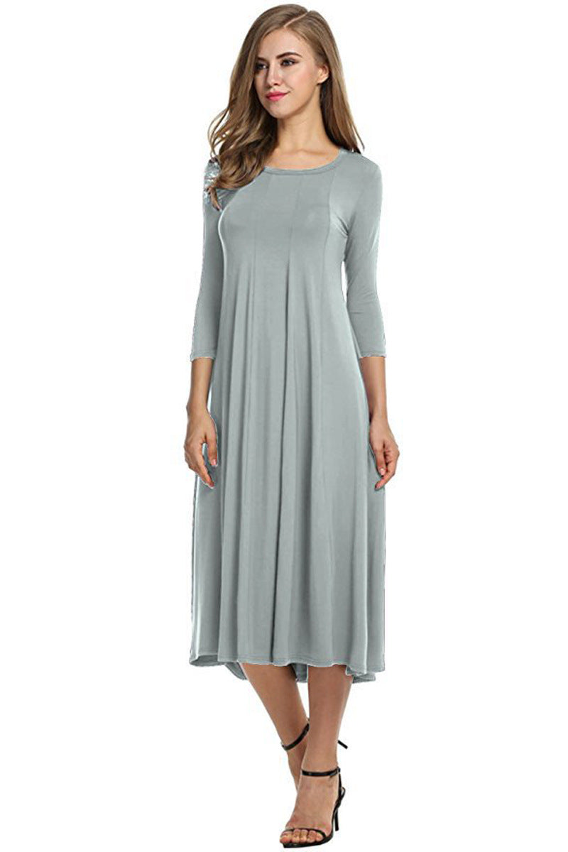 Drune | Quadrat-Ausschnitt 3/4-Lange Uni-Farbe Midi-Kleid