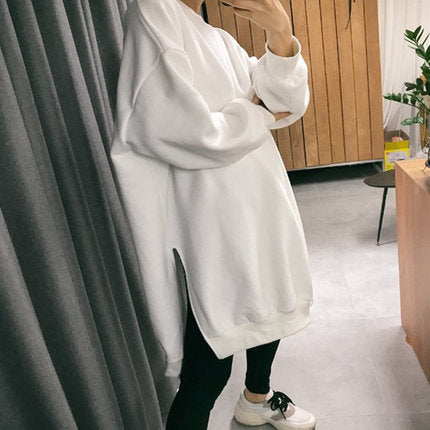 Damen Oversized-Sweatkleid mit gerippten Bündchen, Rundhalsausschnitt und verlängertem Rückensaum Drune