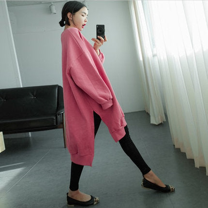 Damen Oversized-Sweatkleid mit gerippten Bündchen, Rundhalsausschnitt und verlängertem Rückensaum Drune