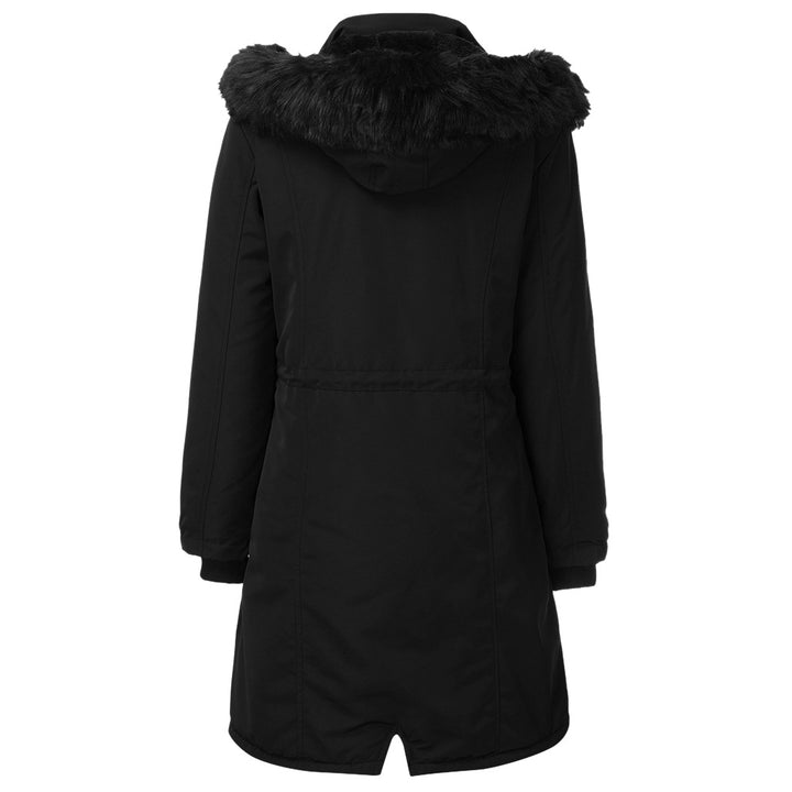 Damen warme Parka-Jacke mit abnehmbarer Kapuze und kuscheligem Kunstfell Drune