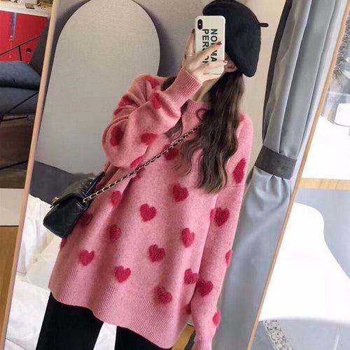 Damen Kuscheliger Pullover mit Herzenmuster und weichem Material Drune