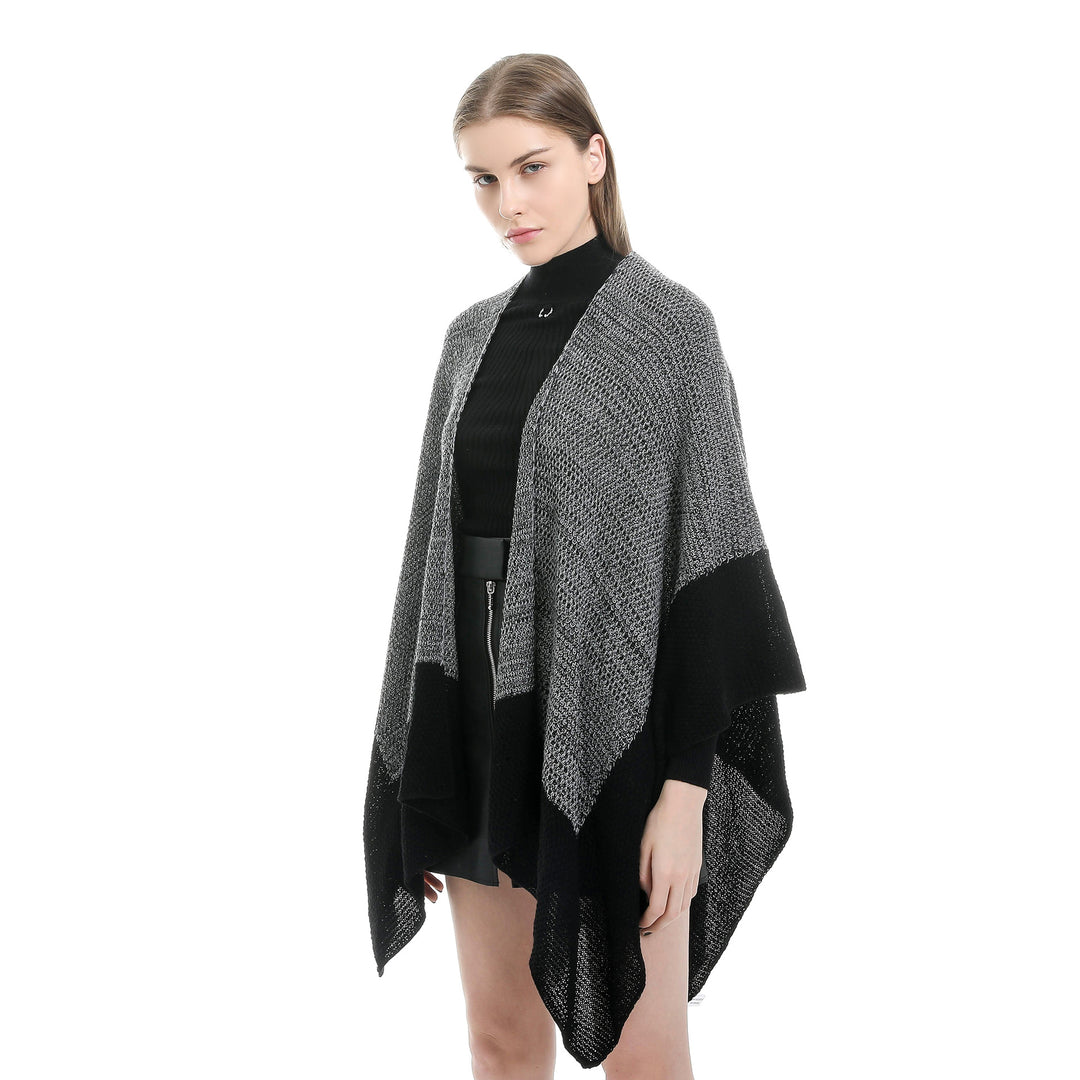 Damen Offene Strick‑Ruana mit Wasserfall‑Saum und Blockstreifen Drune