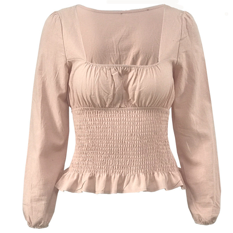 Damen Bluse mit elastischem Rüschensaum und langen Ärmeln Drune