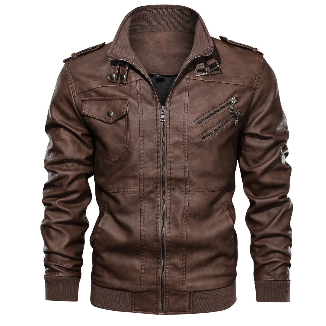 Herren Stilvolle Kunstlederjacke mit integrierter Kapuze Drune