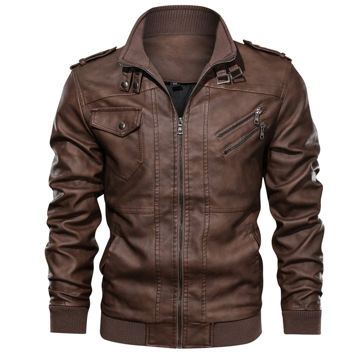 Herren Stilvolle Kunstlederjacke mit integrierter Kapuze Drune