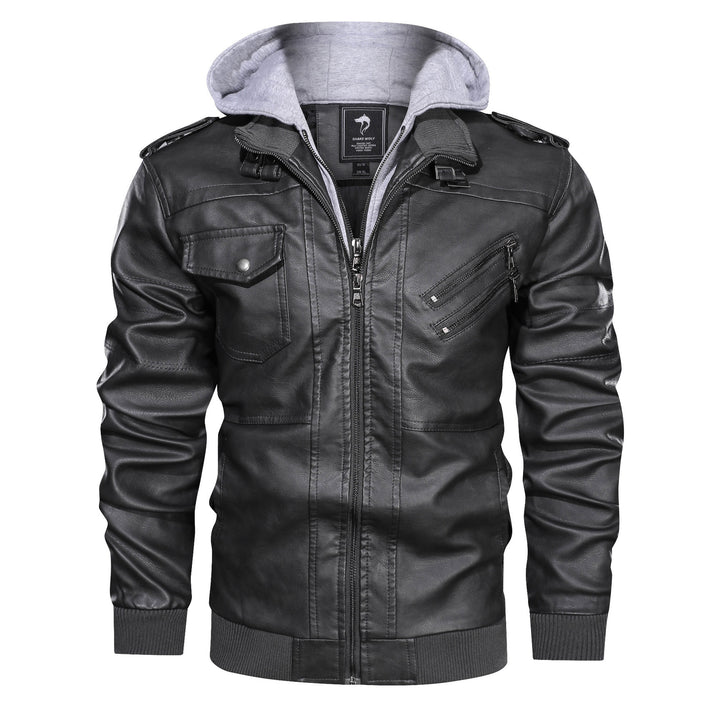 Herren Lässige Lederjacke mit Kapuze Drune