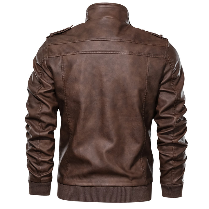 Herren Stilvolle Kunstlederjacke mit integrierter Kapuze Drune