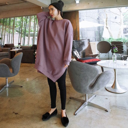 Damen Oversized-Sweatkleid mit gerippten Bündchen, Rundhalsausschnitt und verlängertem Rückensaum Drune
