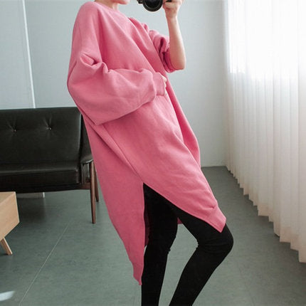 Damen Oversized-Sweatkleid mit gerippten Bündchen, Rundhalsausschnitt und verlängertem Rückensaum Drune