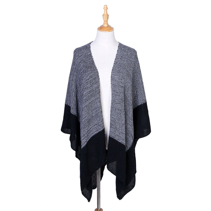 Damen Offene Strick‑Ruana mit Wasserfall‑Saum und Blockstreifen Drune