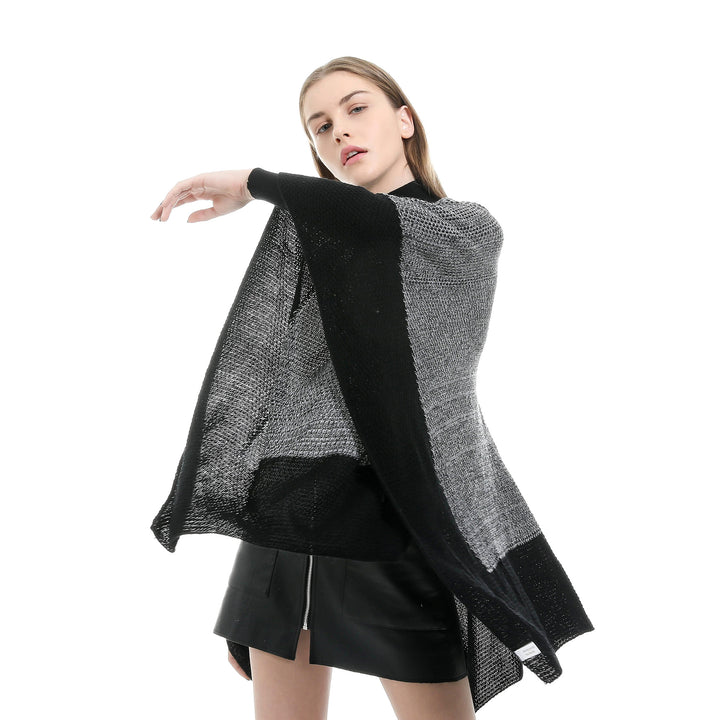 Damen Offene Strick‑Ruana mit Wasserfall‑Saum und Blockstreifen Drune
