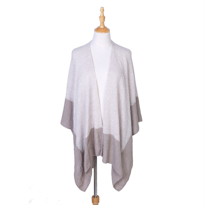 Damen Offene Strick‑Ruana mit Wasserfall‑Saum und Blockstreifen Drune