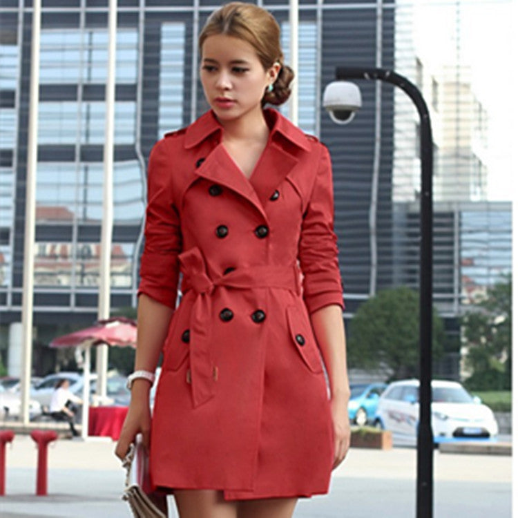 Damen modischer Trenchcoat mit tailliertem Schnitt und doppelter Knopfreihe Drune