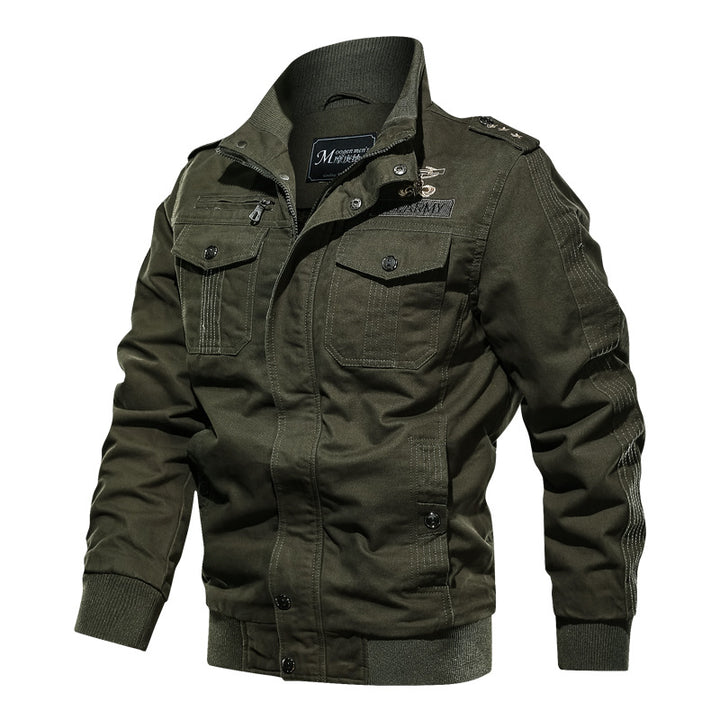 Herren Military-inspirierte Field-Bomberjacke mit Stehkragen, Schulterklappen & wattierter Innenlage Drune