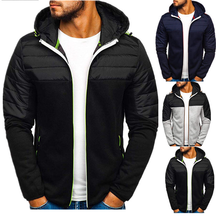 Herren gesteppter Kapuzen-Zipcardigan mit wattierter Schulterpartie und Reißverschlusstaschen Drune
