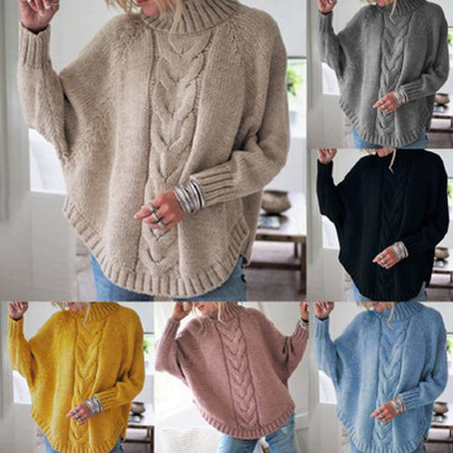 Damen Strickpullover mit hohem Kragen und Zopfmuster Drune